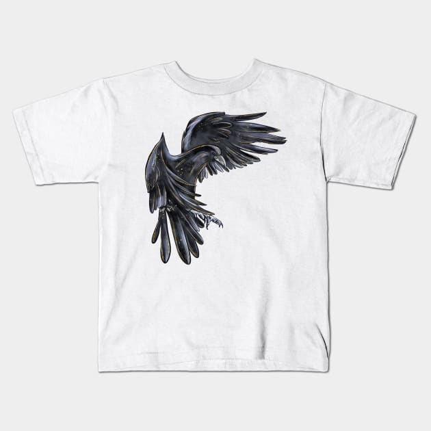 Handdrawn Watercolor Crow Raven Kids T-Shirt by americana-style